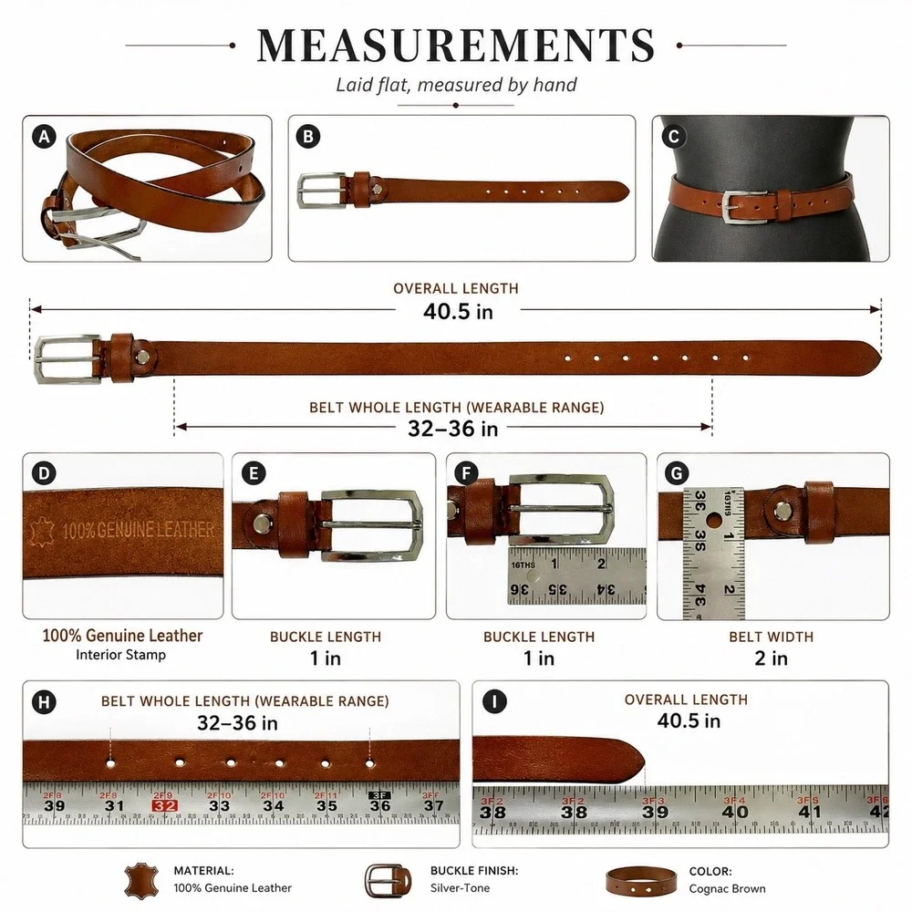 Men's Genuine Leather Belt 32-36 Inch Brown Silver Buckle Quiet Luxury Classic